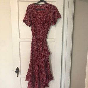 Red and White Daisy Wrap Dress